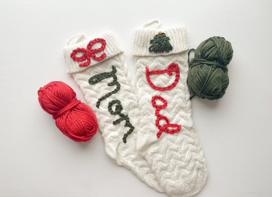 Hand Embroidered Christmas Stocking, Personalized Family Holiday Stocking - Etsy | Etsy (US)