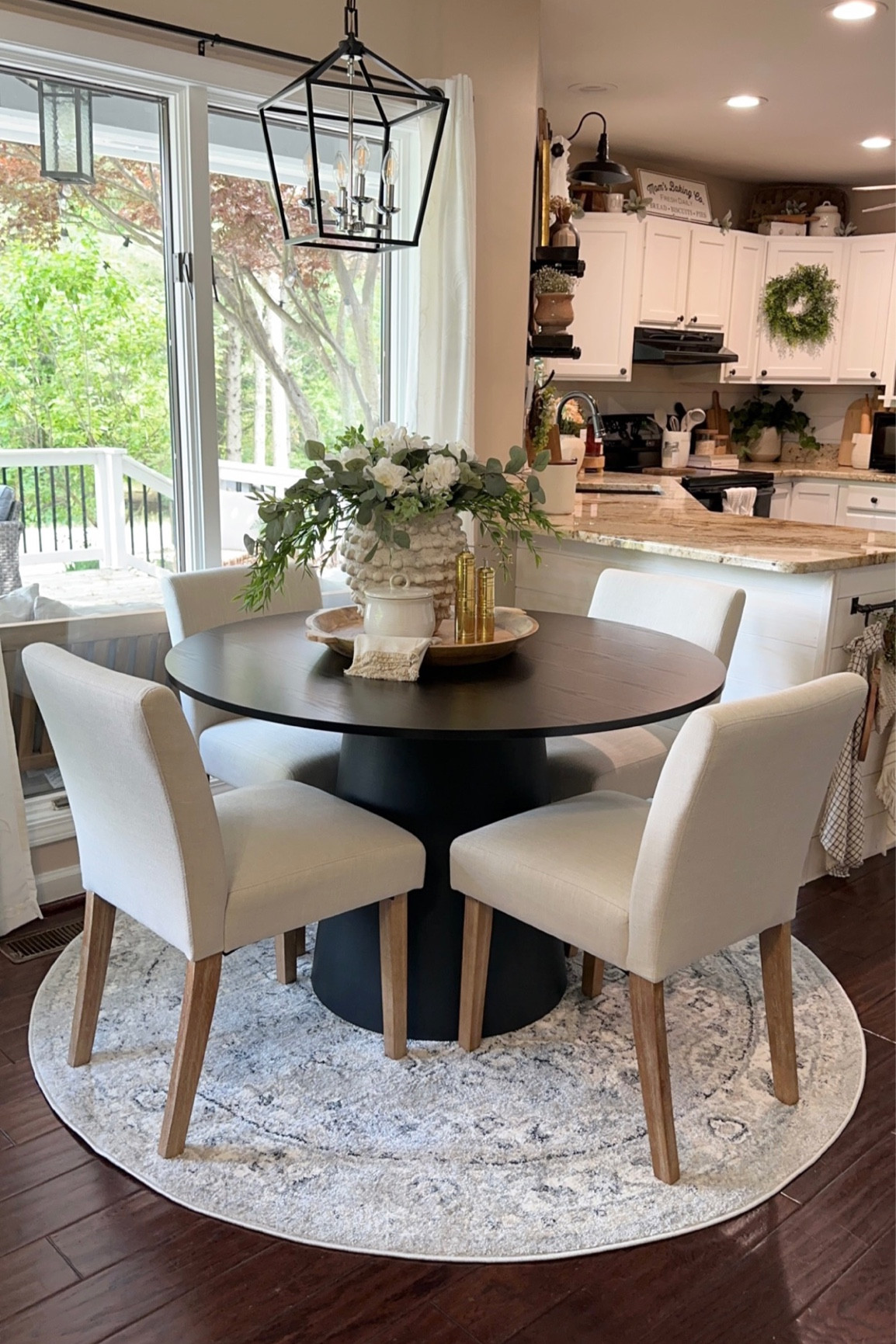 Sale Alert. Breakfast Nook Update. Follow @farmtotablecreations on Instagram for more inspiration. Round Pedestal Table. Linen Blend Dining Chairs. Round Rug. Table Centerpiece. Minka Vase. Brass Mills. Hanging Pendant  

#LTKunder50 #LTKhome #LTKsalealert