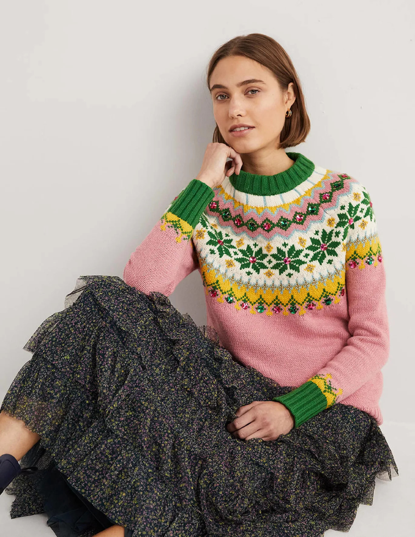 Embellished Fair Isle Jumper - Pink, Embellished Fair Isle | Boden (US)