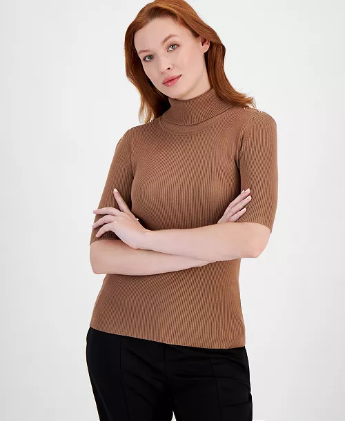 T Tahari Women's Solid-Color Elbow-Sleeve Turtleneck Sweater - Macy's | Macy's