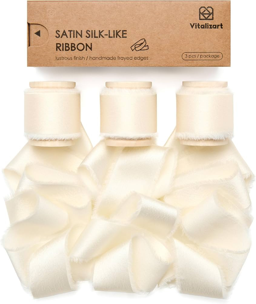 Vitalizart Silk Satin Ribbon 1 Inch x 15 Yard Wooden Spool Cream White Handmade Frayed Ivory Ribb... | Amazon (CA)