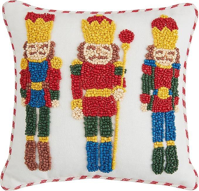 Mud Pie Nutcracker Xmas Beaded Pillow, 8" x 8", Multi | Amazon (US)