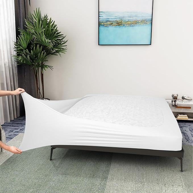 Box Spring Cover Queen Size - Jersey Knit & Stretchy Wrap Around 4 Sides Bed Skirt for Hotel & Ho... | Amazon (US)