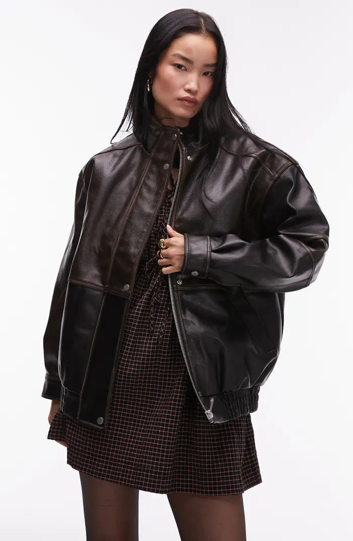 Topshop Oversize Faux Leather Bomber Jacket | Nordstrom | Nordstrom