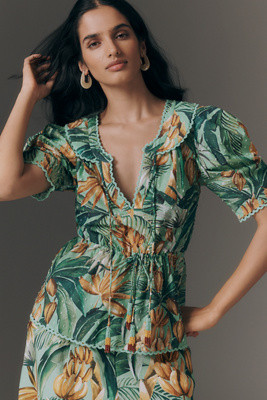 Farm Rio Puff-Sleeve Babydoll Blouse | Anthropologie (US)