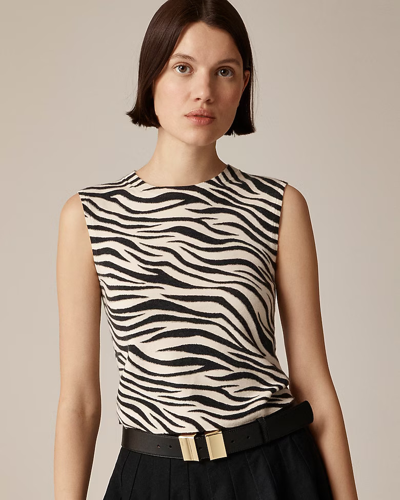 Featherweight cashmere sweater shell in zebra print | J. Crew US
