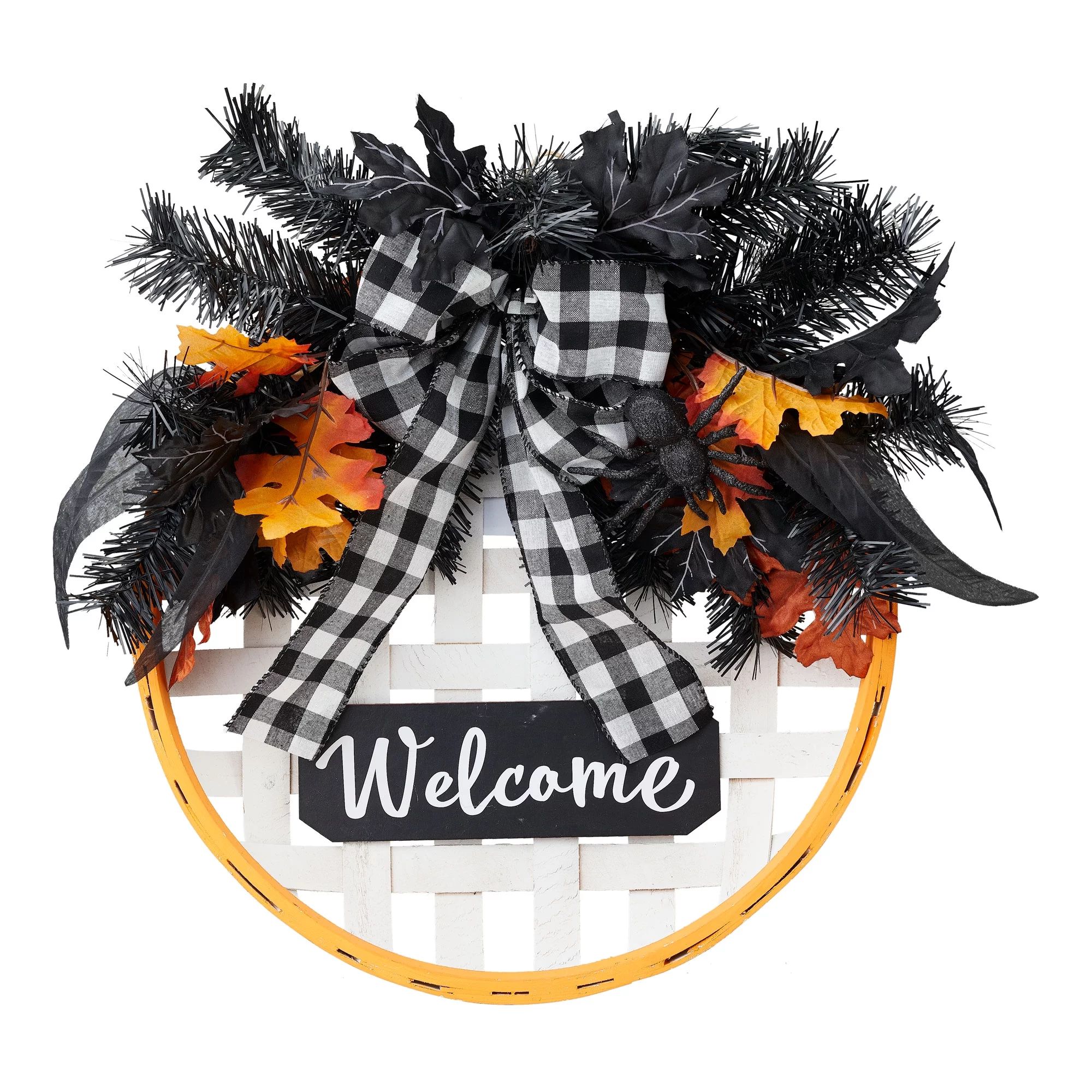 Way to Celebrate Halloween Polymesh Wreath, Halloween Welcome, 16” Diameter - Walmart.com | Walmart (US)