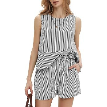 EXLURA Womens 100% Cotton Two Piece Sets Summer Outfits Casual Sleeveless Tank Top Matching Short... | Amazon (US)