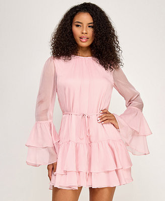 Juniors' Crewneck Layered Ruffle Mini Dress | Macy's