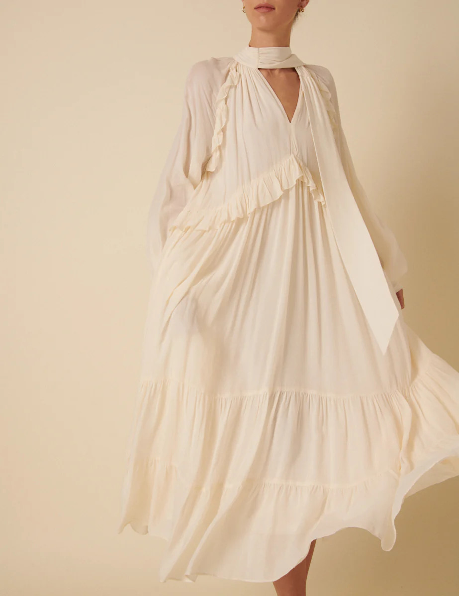 White Ruffle Bohana Midi Dress | Nobody's Child