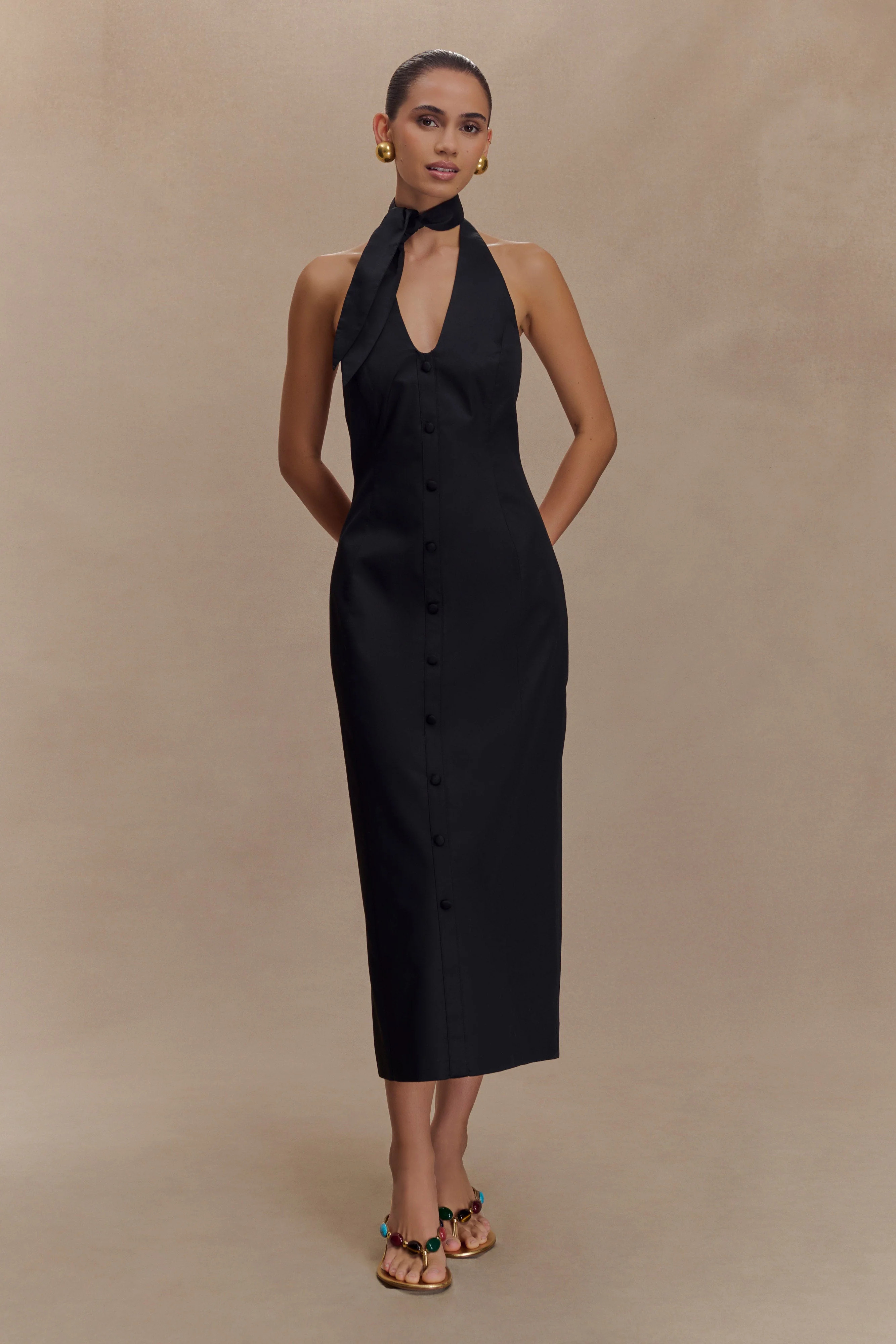 Simona Halter Neck Midi Dress - Black | MESHKI US