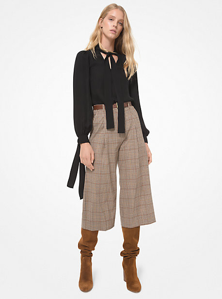 Tattersall Pleated Stretch Wool Culottes | Michael Kors US