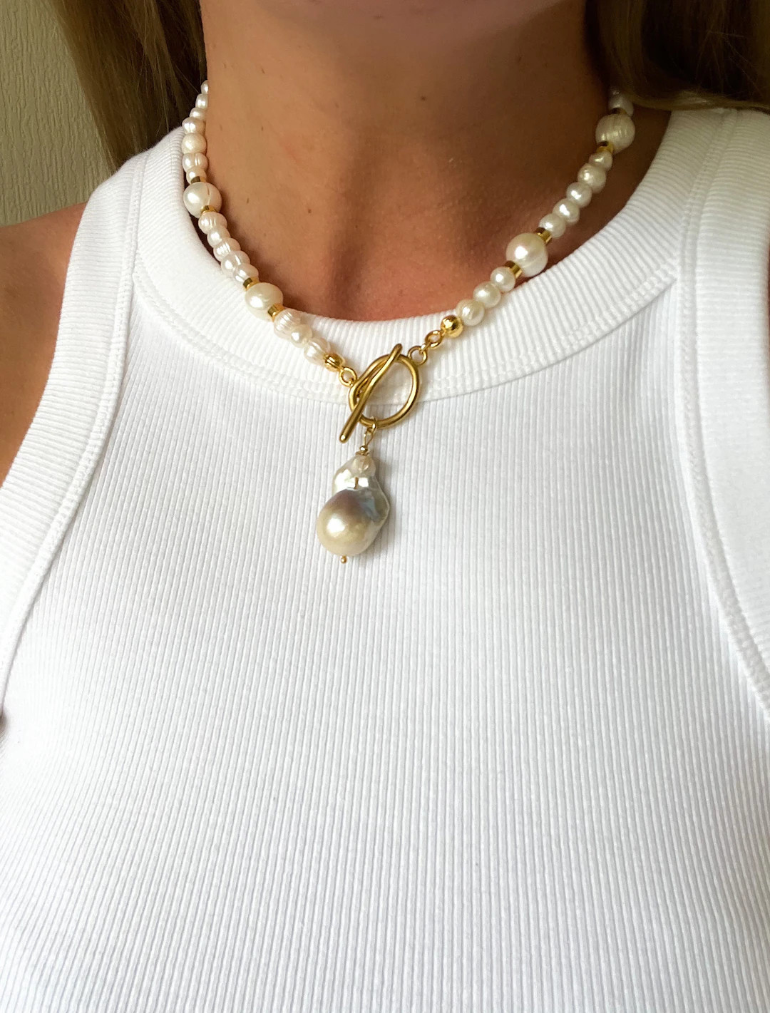 Large Pearl Necklace Baroque Pearl Choker Pendant Necklace - Etsy | Etsy (US)