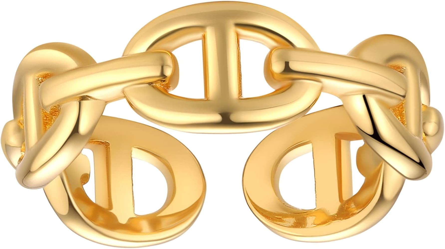 LEMON GRASS Gold Chain Link Ring | Chunky Curb-Link Open Ring | Stackable Thick Chain Simple Open... | Amazon (US)