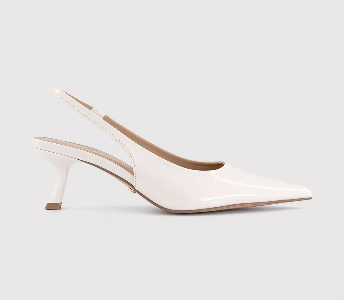 OFFICE Million Slingback Court Kitten Heels Cream Patent - Mid Heels | Office Shoes (UK)