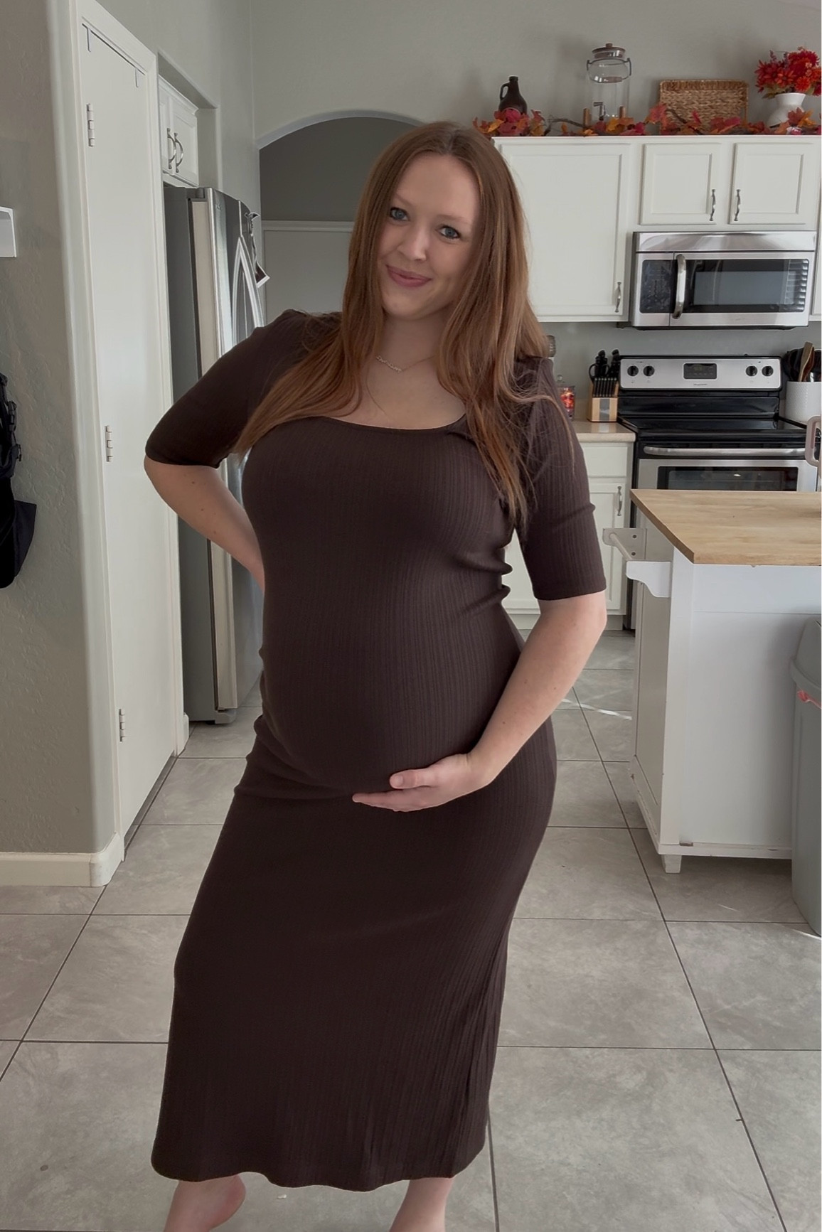 Another bump friendly non-maternity dress!🤰🏼  50% off original price & thicker fabric forming the belly nicely!🐻🤎

#LTKFamily #LTKBaby #LTKBump