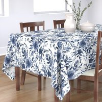 Indigo Floral Tablecloth - Blue & White Florals By Shopcabin Flowers Navy Cotton Sateen Spoonflower | Etsy (US)