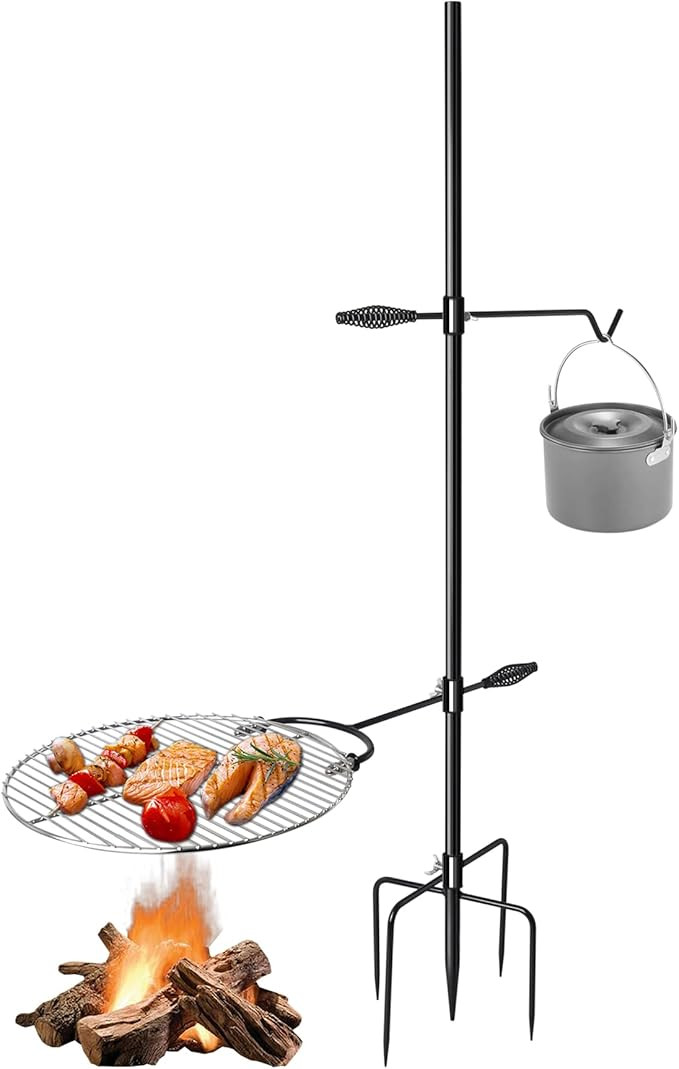 Heavy Duty Steel Campfire Cooking Equipment Cooking Grate for Fire Pit with Height Adjustable 360... | Amazon (US)