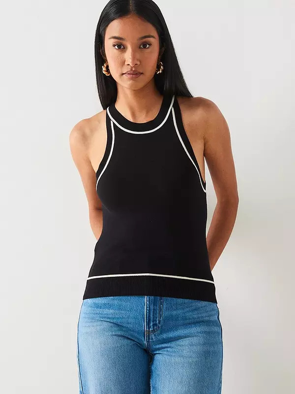 Mango Contrast Trim Knit Vest - Black | Very (UK)