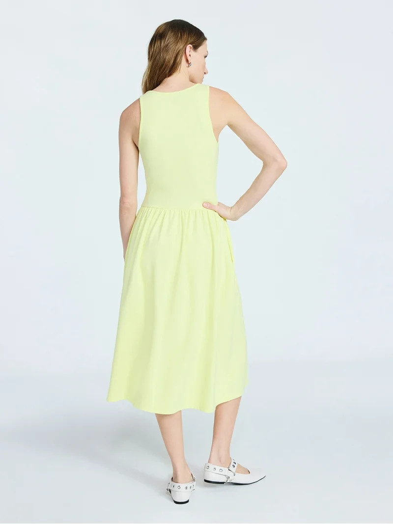 Scoop Women's and Women's Plus Stretch Cotton Blend Midi Basque Dress, Sizes XS-XXL | Walmart (US)