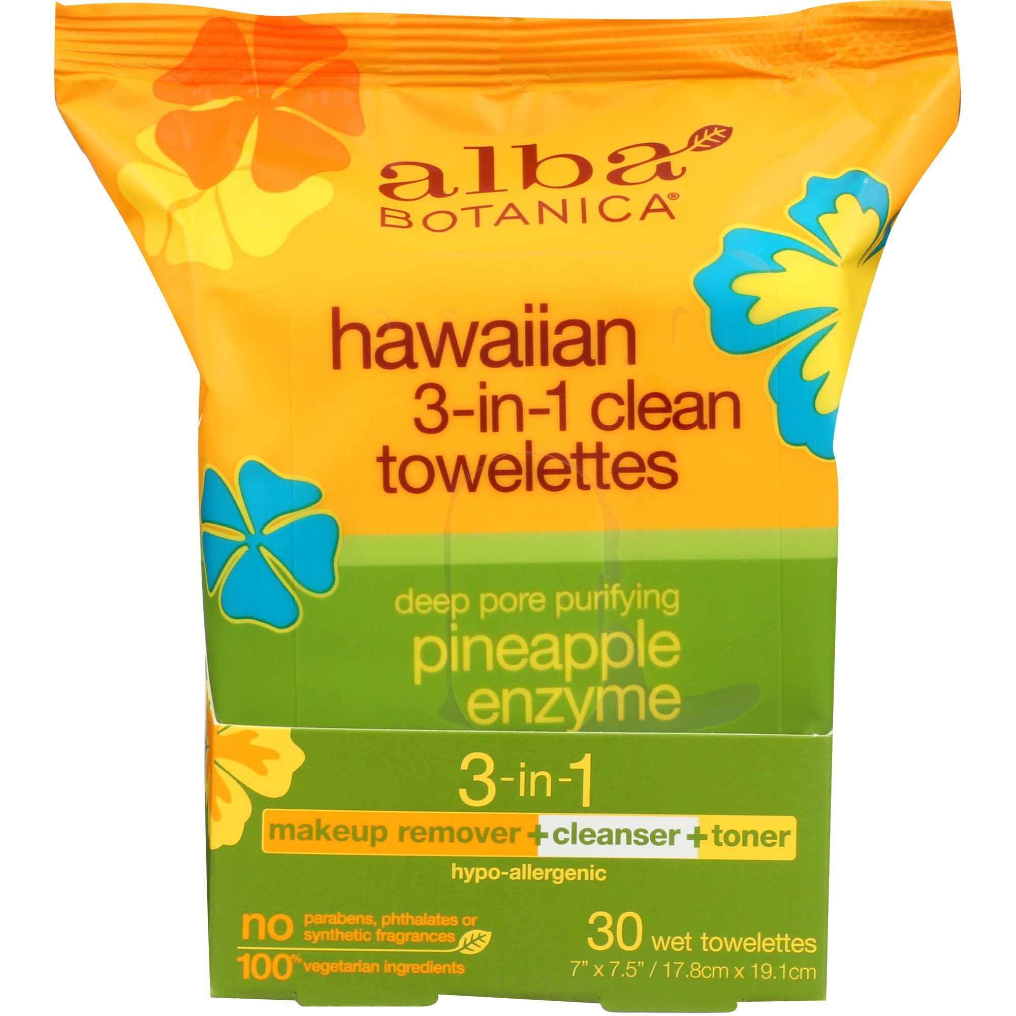 Alba Botanica Hawaiian 3-In-1 Clean Towelettes, Deep Pore Purifying Pineapple Enzyme, 30 Count | Walmart (US)