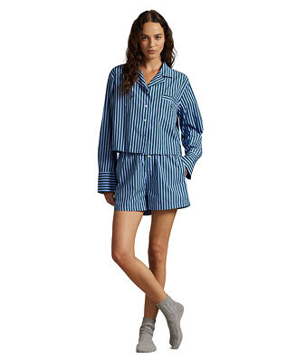 Polo Ralph Lauren Women's 2-Piece Cropped Shirt and Boxer Shorts Pajama Set - Macy's | Macy's