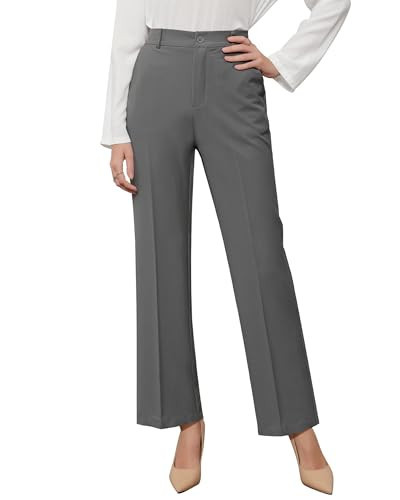 GRAPENT Women's Grey Dress Pants, Size Medium, Steel Grey, 29.92 Inseam, Straight Leg, Elastic Waist, 4 Pockets, High Rise, Machine Washable | Amazon (US)
