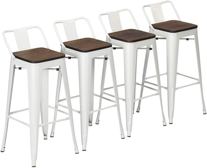 Yongchuang Metal Bar Stools Set of 4 Industrial 24" Seat Height Counter Stools with Back Bar Chai... | Amazon (US)