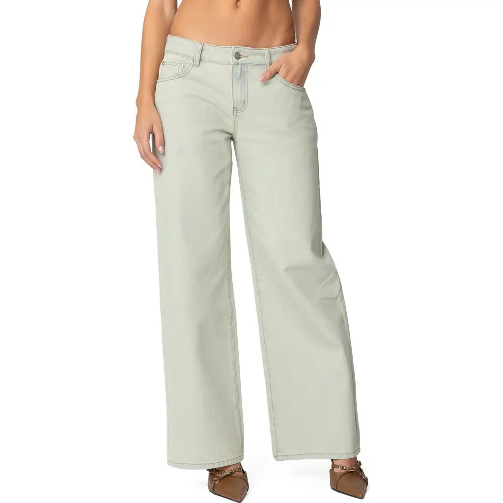 EDIKTED Raelynn Washed Wide Leg Jeans in Blue-Vintage-Washed at Nordstrom, Size Large | Nordstrom