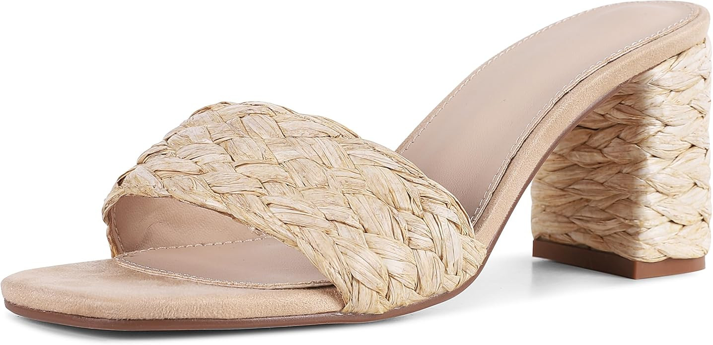 Women's Heeled Sandals Sqaure Open Toe Chunky High Heels Slip-on Slides Sandals Summer Outdoor Be... | Amazon (US)