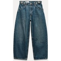 Zara - Trf Balloon Cropped Mid-Waist Jeans In Navy Blue - 4 - Woman | Zara UK