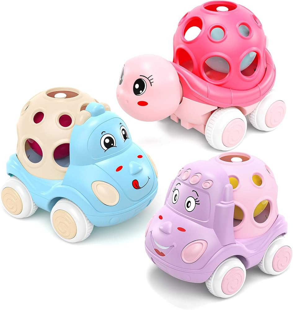 Toys for Baby Girl Gifts, Baby Girl Toy Cars, Car Toys, Pink Play Cars for Girls, Push and Go Rat... | Amazon (US)