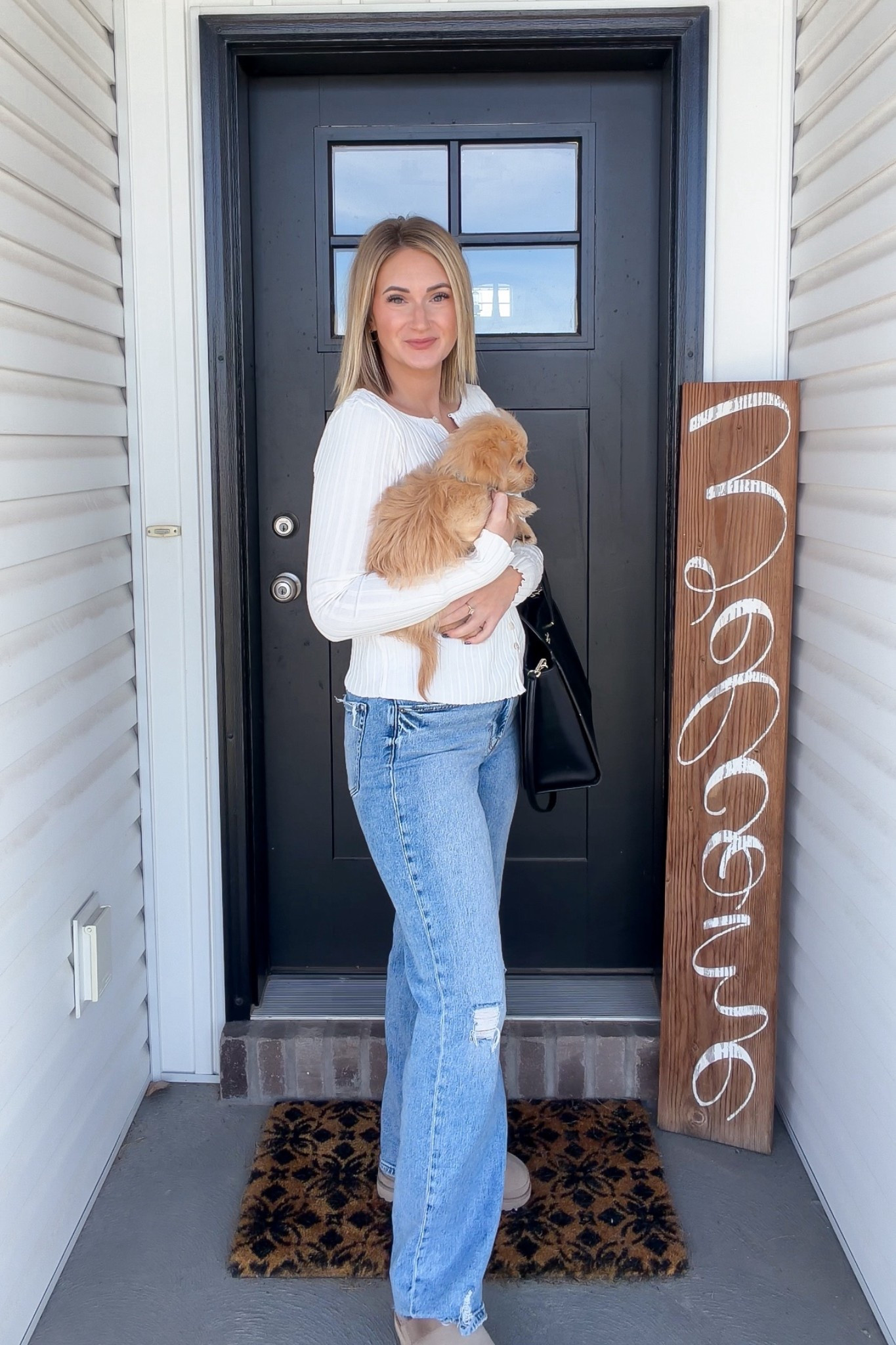 When your puppy compliments the outfit.😍 this top is seriously perfect for everyday or business casual - it’s just the right amount of elevated casual! 

#LTKMidsize #LTKmomlife #LTKTall