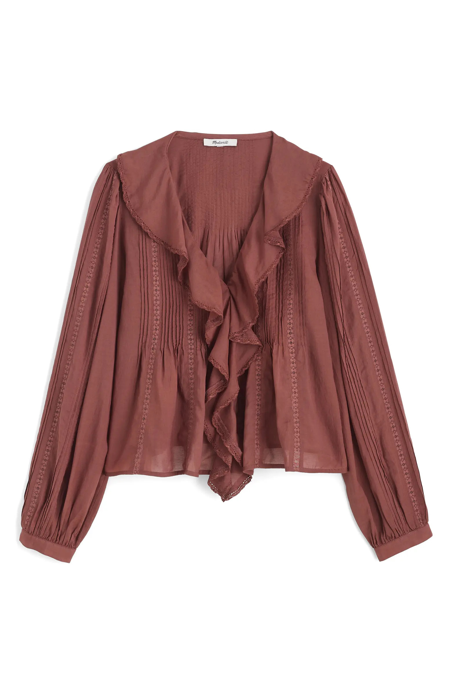 Madewell Lace Insert Ruffle Pintuck Long Sleeve Top | Nordstrom | Nordstrom