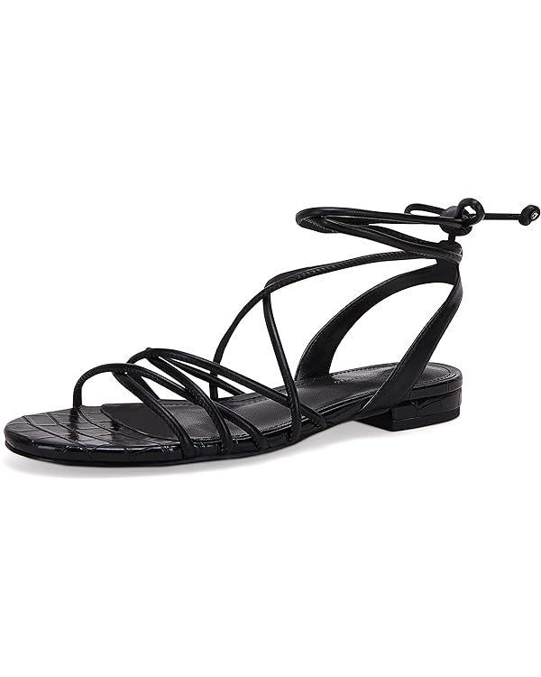 Ermonn Women's Lace-up Flat Sandals Strappy Open Toe Slingback CrissCross Casual Summer Slides | Amazon (US)