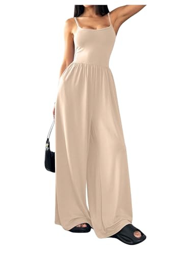 Floerns Women's Summer Jumpsuit Spaghetti Strap One Piece Outfit Wide Leg Baggy Pants Romper | Amazon (US)
