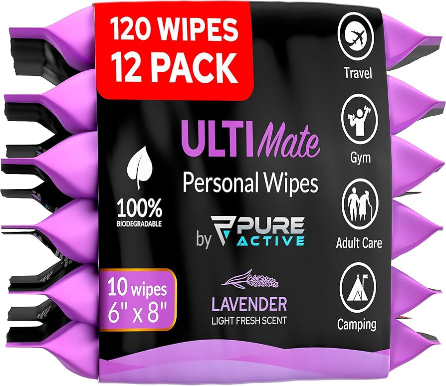 Body Wipes for Women - 12 Pack - 120 Extra Thick Deodorant Wipes - Rinse-Free Lavender Body Wipes... | Amazon (US)