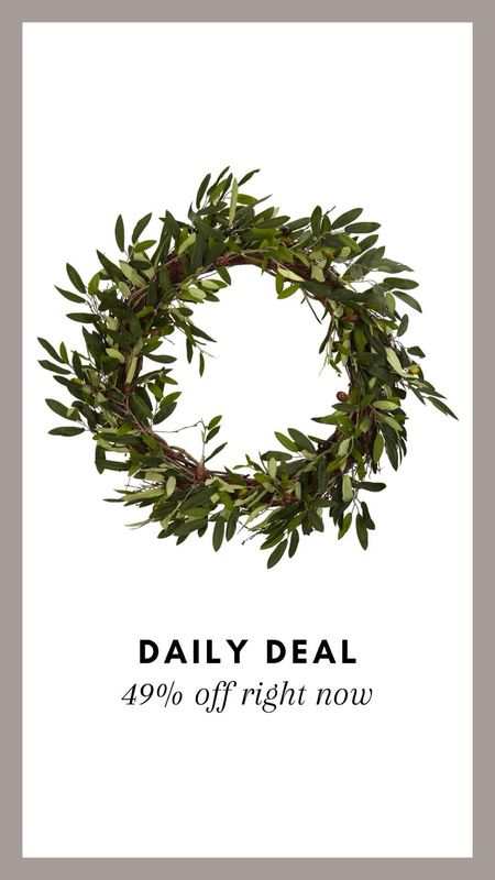 Another Amazon daily deal! This 20 inch nearly natural olive wreath is 49% off today making it under $40. A great time to buy for a part of your holiday decor!

Amazon home, Amazon finds, Amazon deal, home decor, wreath finds, affordable holiday decor, faux wreath, green wreath, Christmas wreath, olive green, front door decor, low maintenance faux plants, holiday wreath 

#LTKhome #LTKHoliday #LTKsalealert