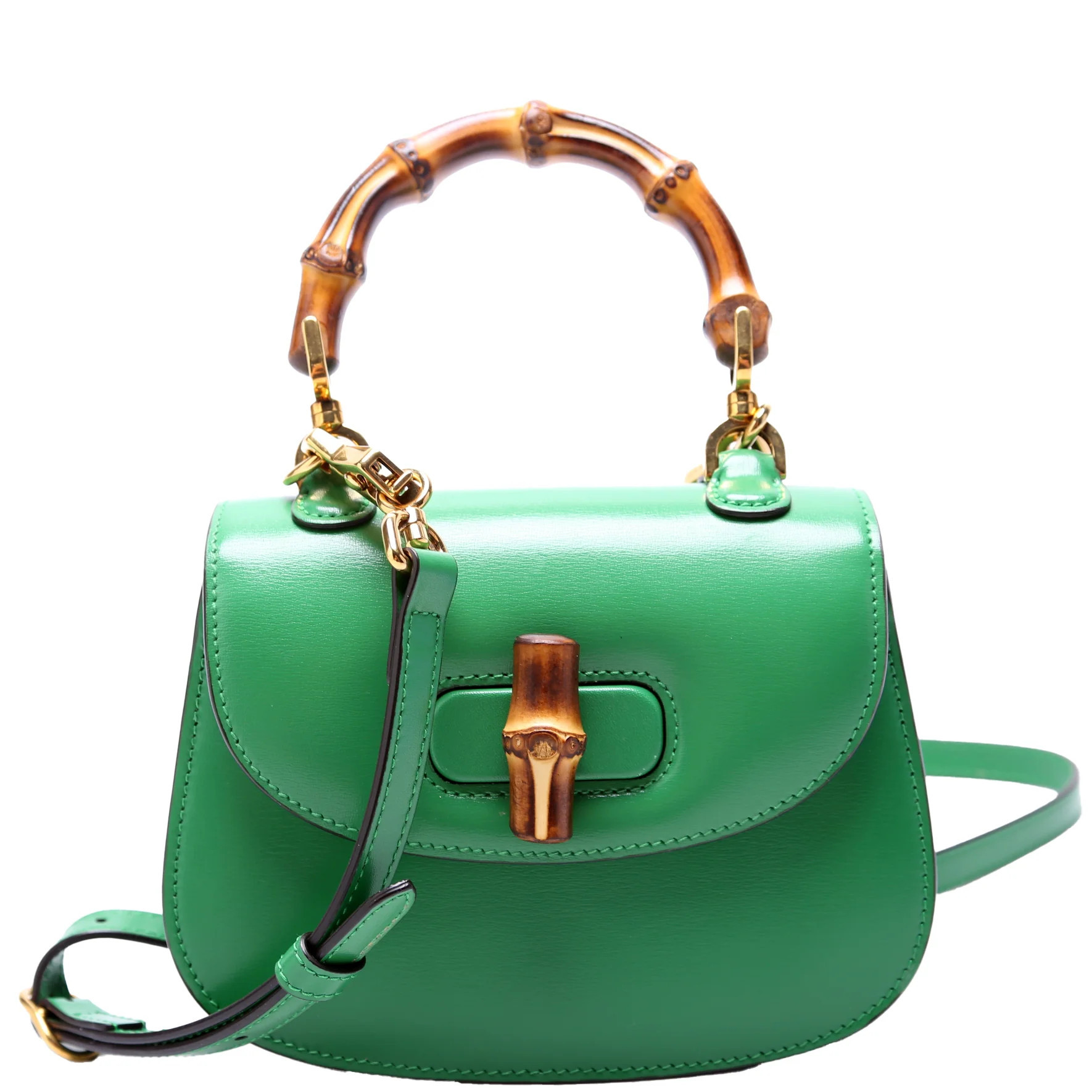 686864 1947 Bamboo Mini Top Handle Bag Green | Keeks Designer Handbags