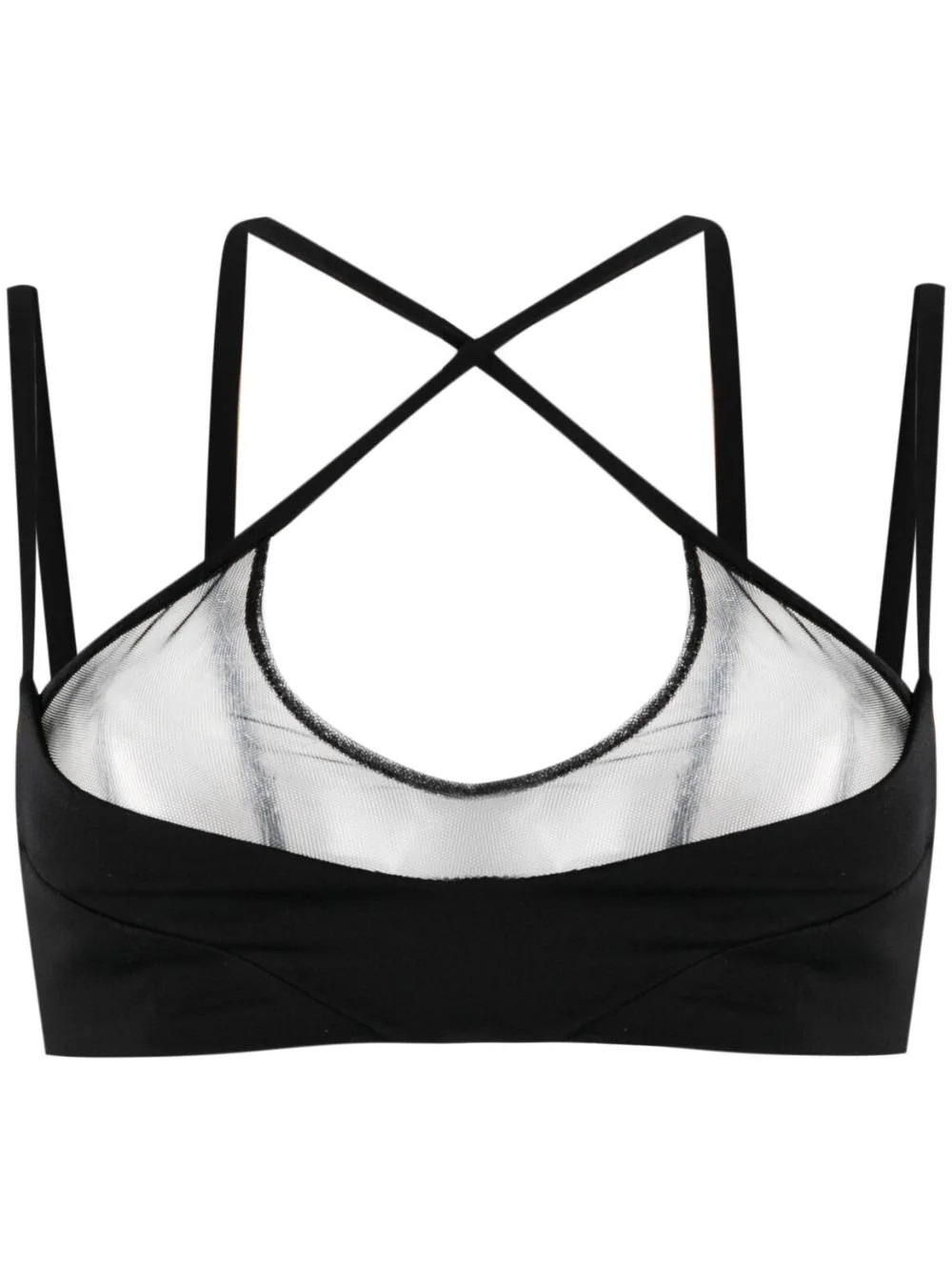 The Attico mesh-panel criss-cross bralette top - Black | Farfetch Global