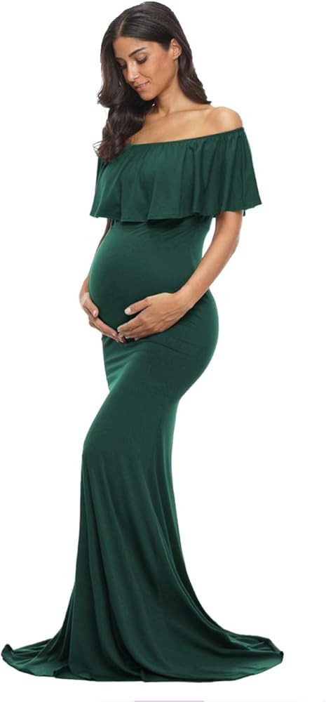 Glampunch Womens Off Shoulder Maternity Dress Ruffles Elegant Slim Gowns Fit Maxi Photography Dre... | Amazon (US)