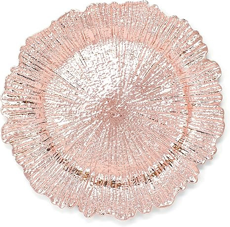 Plastic Reef Charger Plates Glossy Finish - Set of 6 - Thick and Reusable - Rose Gold | Amazon (US)