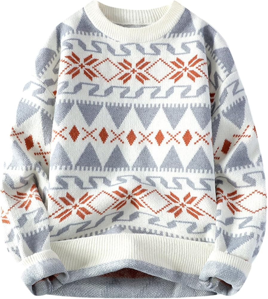 Gihuo Mens Graphic Pullover Sweaters Vintage Loose Sweaters Crewneck Long Sleeve Knitwear Cute Ar... | Amazon (US)