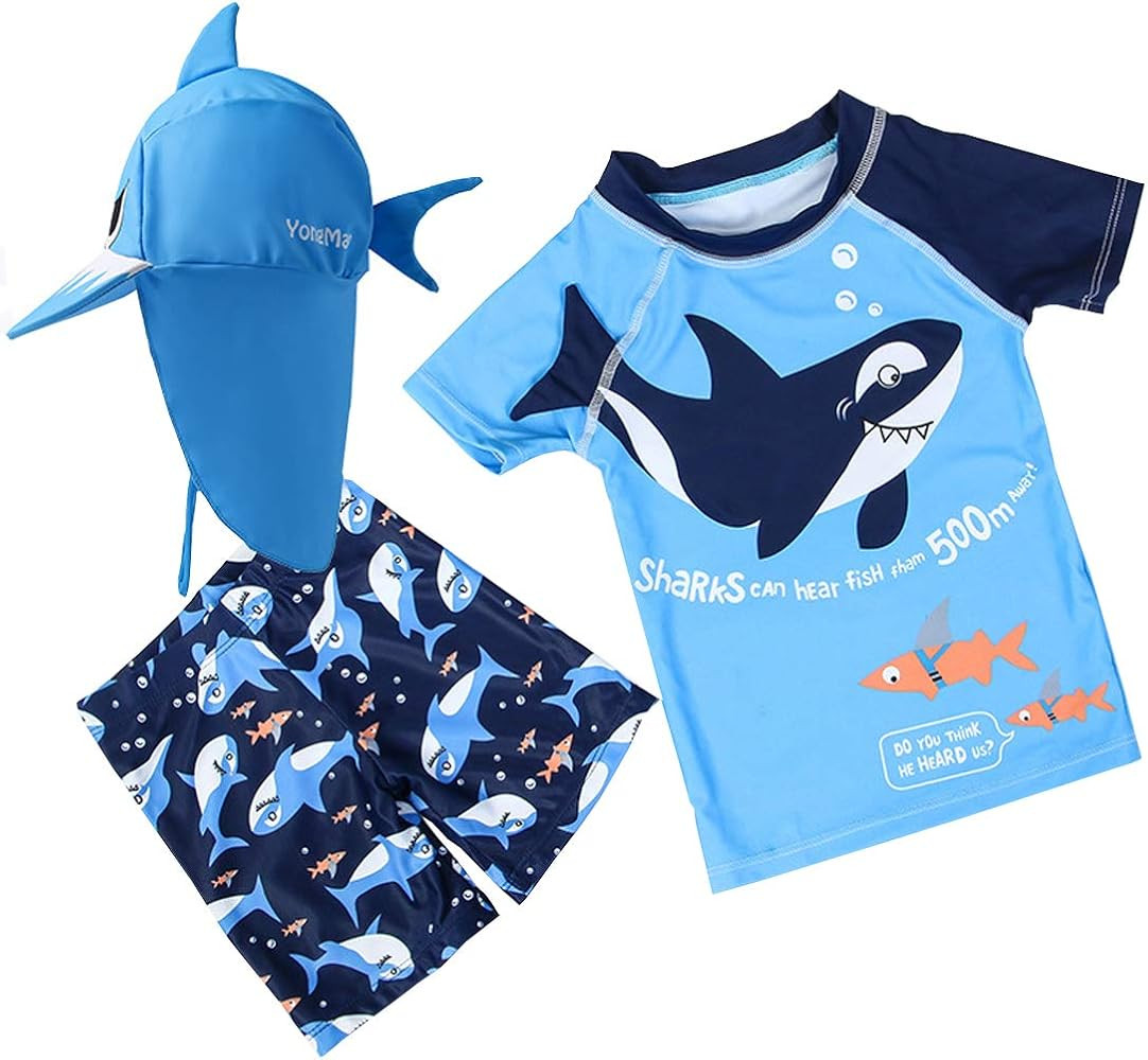 Baby Toddler Boys Two Pieces Swimsuit Set Shark Bathing Suit Rash Guards Swimwear with Hat UPF 50... | Amazon (US)