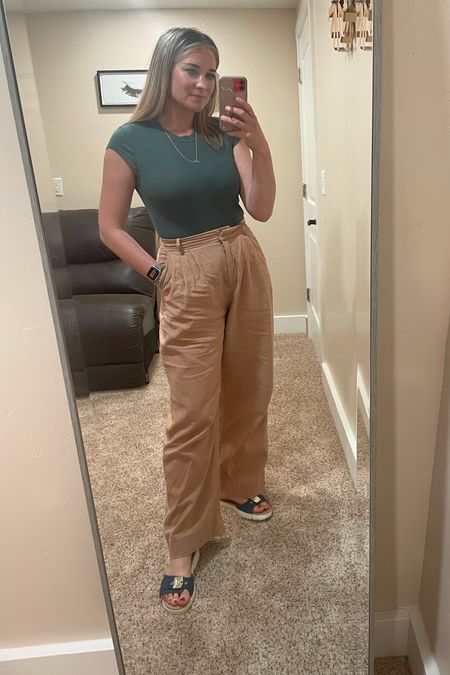 OOTD. I like the outfit with wide legged pants and a bodysuit. It is a good combo 👏. These sandals are on sale right now. 

#LTKfindsunder50 #LTKsalealert #LTKstyletip