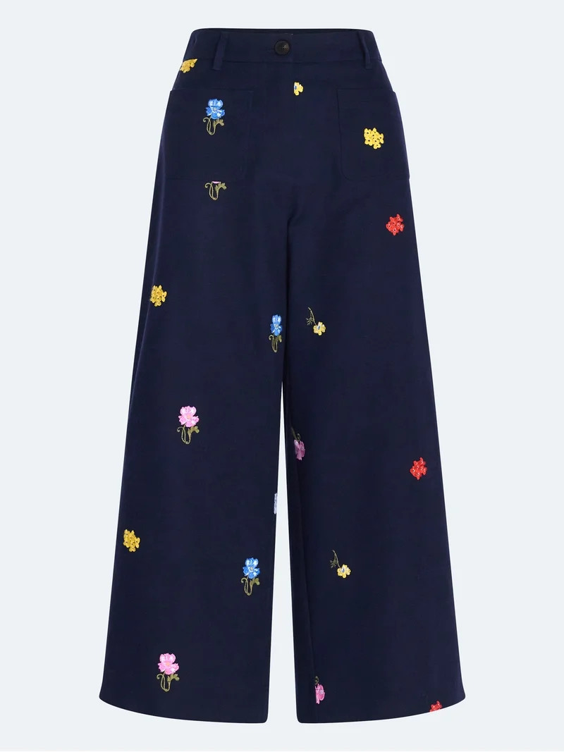 Free Assembly Women's Embroidered Wide Leg Cropped Pants, 26" Inseam, Sizes 0-18 | Walmart (US)