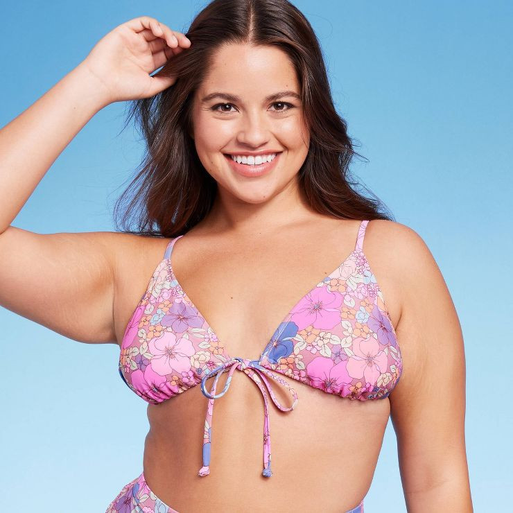 Women's Tie-Front Triangle Bikini Top - Triangle Swimsuit, Floral Swimsuit | Target