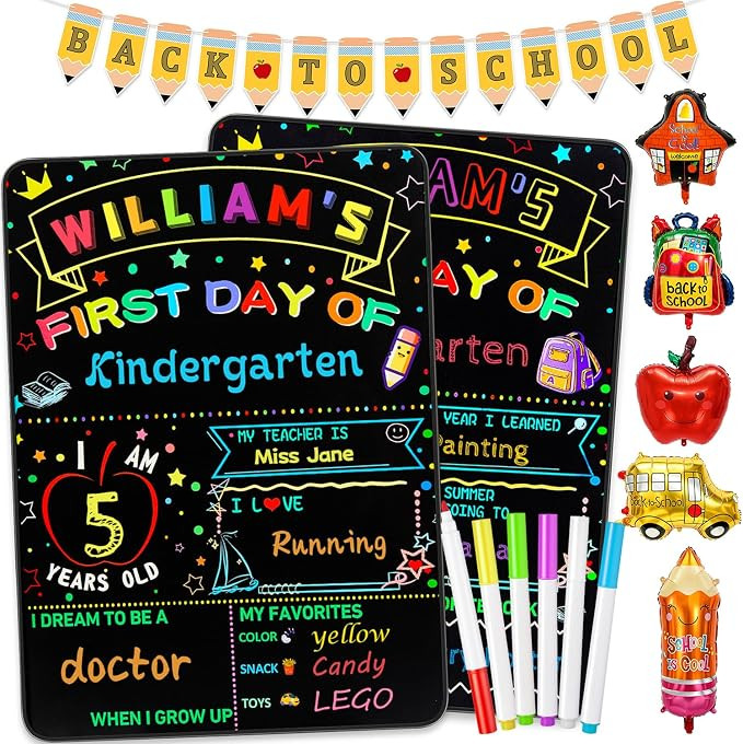First and Last Day of School Board Sign with 6 Liquid Chalk Markers, Pencil Banner & 5 Pcs School... | Amazon (US)