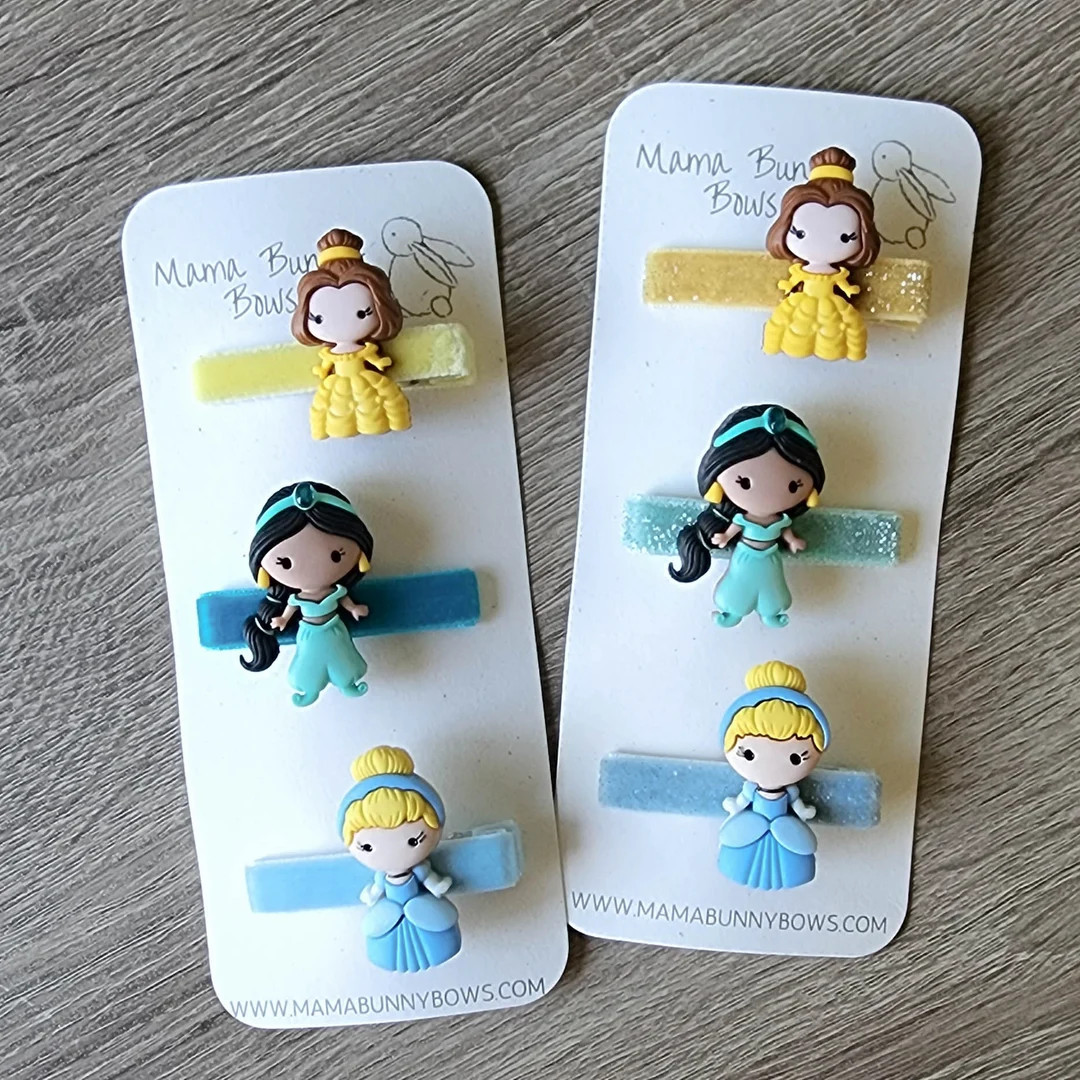 Disney Princess Hair Clips, Colorful Velvet Glitter Clips, Baby Toddler Girl, Cinderella, Jasmine... | Etsy (US)