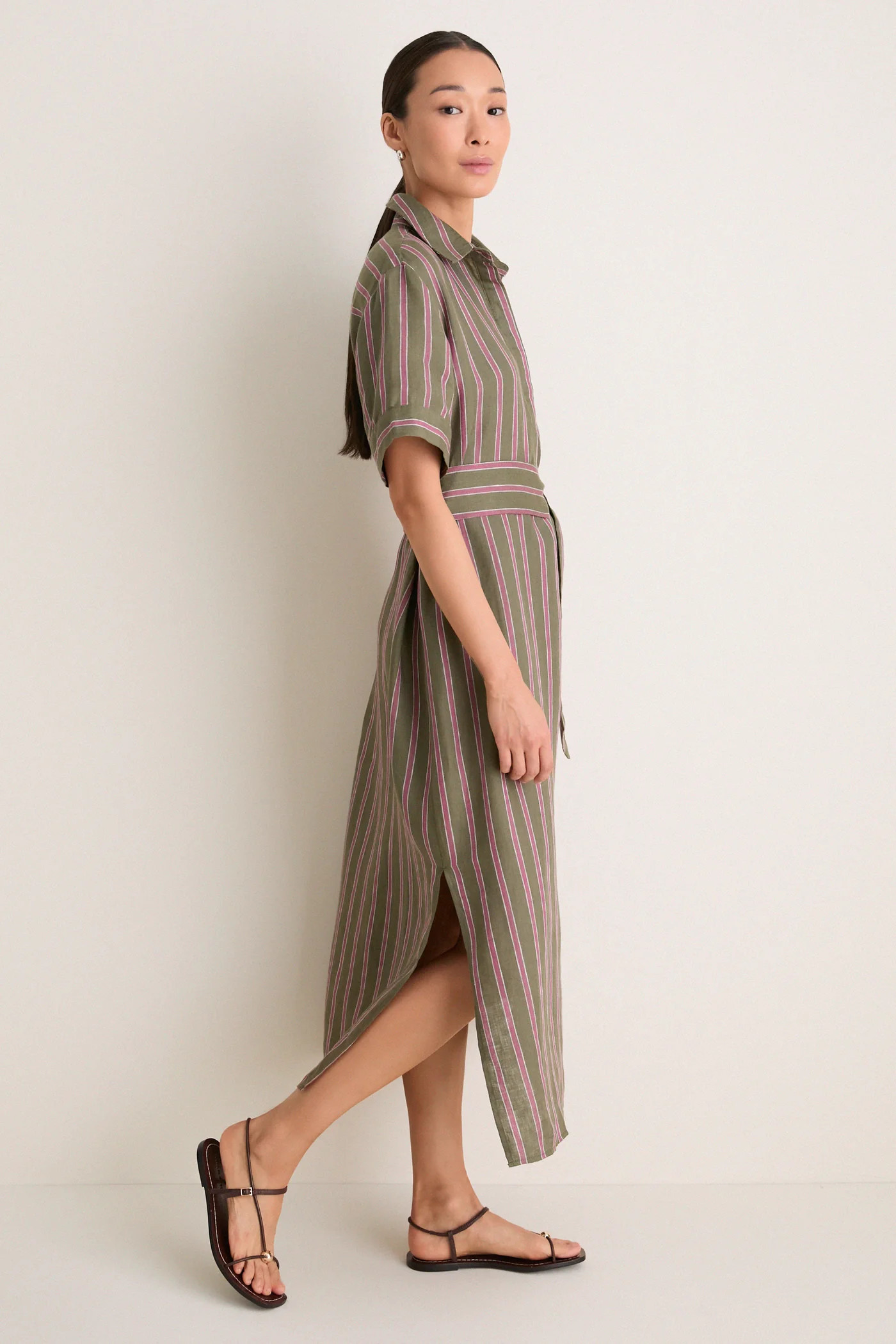 Olive and Raspberry Stripe Linen Milano Shirt Dress | Tuckernuck (US)